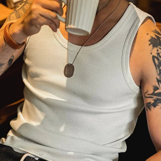 Thomas Hillas | Herren Tanktop ohne Ärmel – Schweres Rippmaterial, Slim Fit, Uni-Farbe – Sport & Freizeit