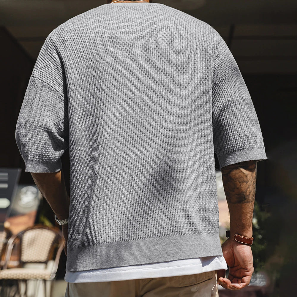 Thomas Hillas | Vintage Henley Shirt Herren – Kurzarm, Sommer, Grau, Lockerer Schnitt