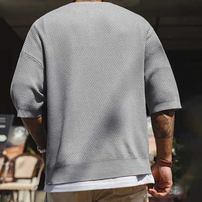 Thomas Hillas | Vintage Henley Shirt Herren – Kurzarm, Sommer, Grau, Lockerer Schnitt