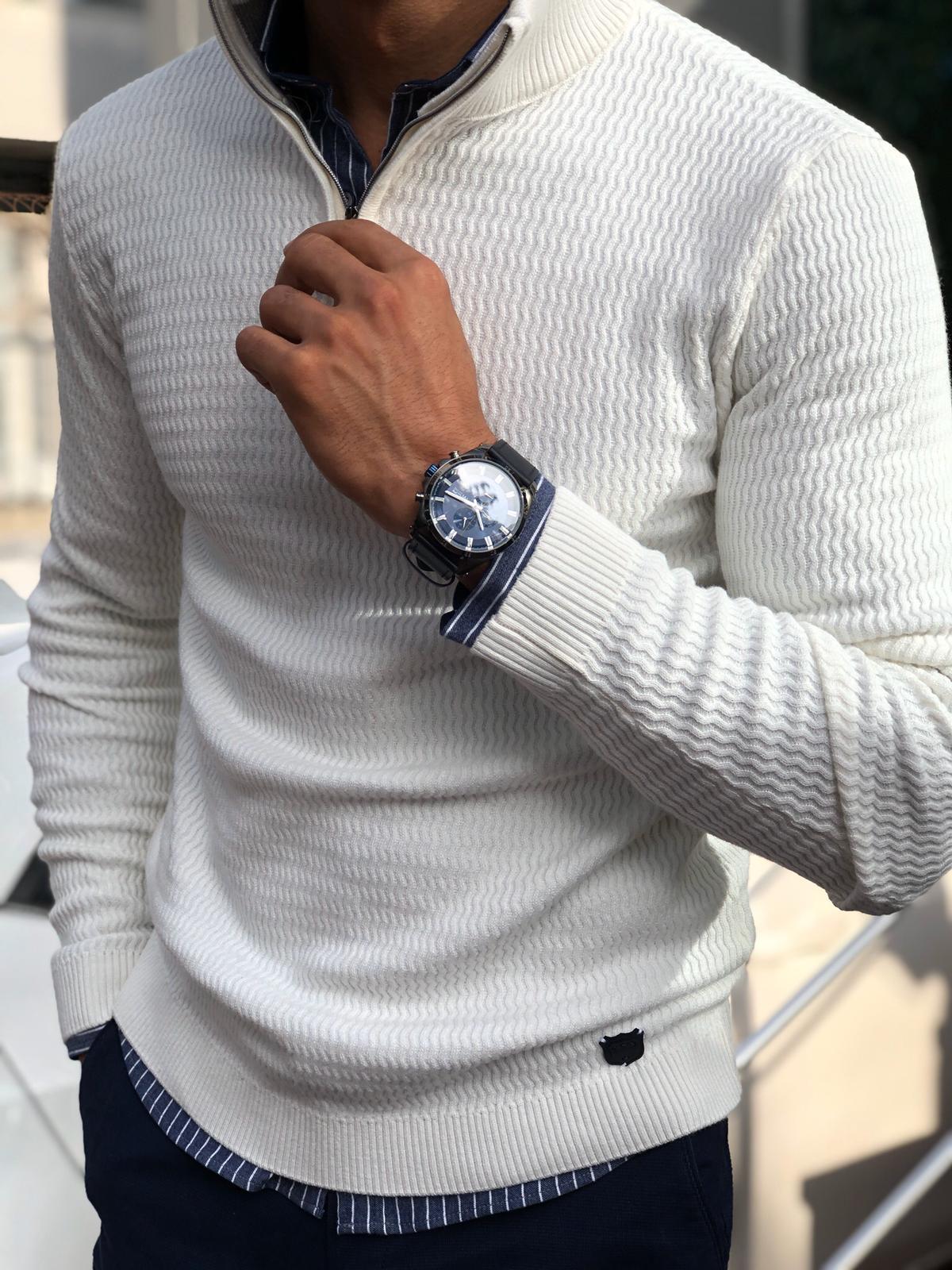 Thomas Hillas | Herren Strickpullover mit Reißverschlusskragen