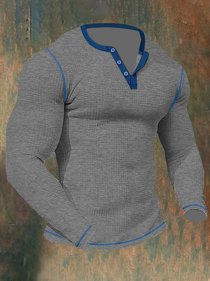 Thomas Hillas | Herren-Sport-Langarm-T-Shirt mit Waffelmuster und Henley-Kragen