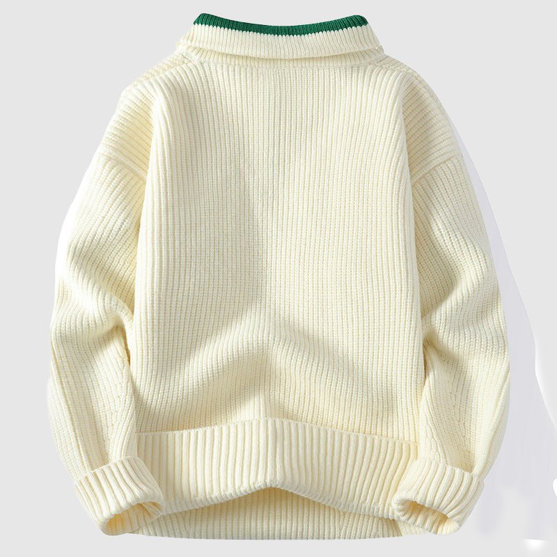 Thomas Hillas | Strickpullover mit halbem Reißverschluss und Kontrastkragen