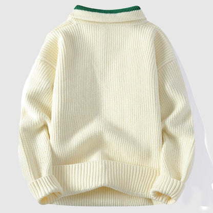 Thomas Hillas | Strickpullover mit halbem Reißverschluss und Kontrastkragen
