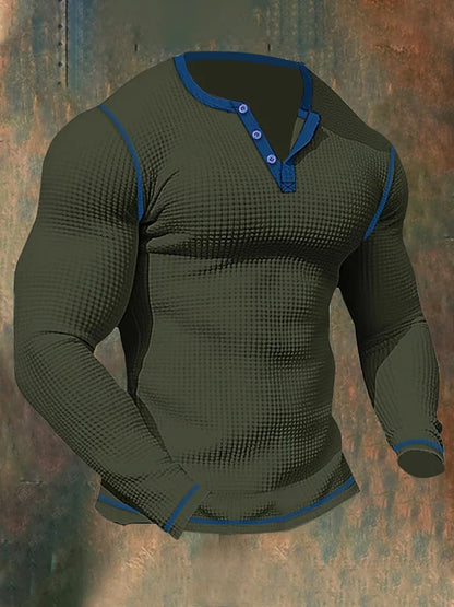Thomas Hillas | Herren-Sport-Langarm-T-Shirt mit Waffelmuster und Henley-Kragen